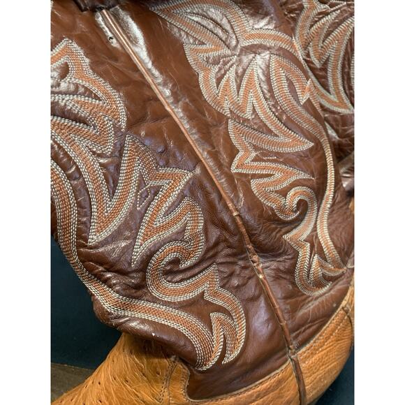 Vintage Ostrich Leather Cowboy Boots 11 D Western Embroidery main image 9